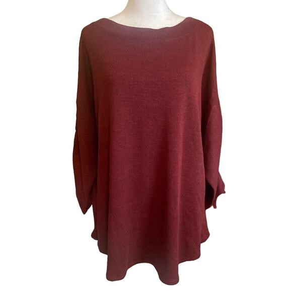 Max Studio Wine Tie Cinched Sleeve Ribbed Top Size 1X NWT - Picture 2 of 10